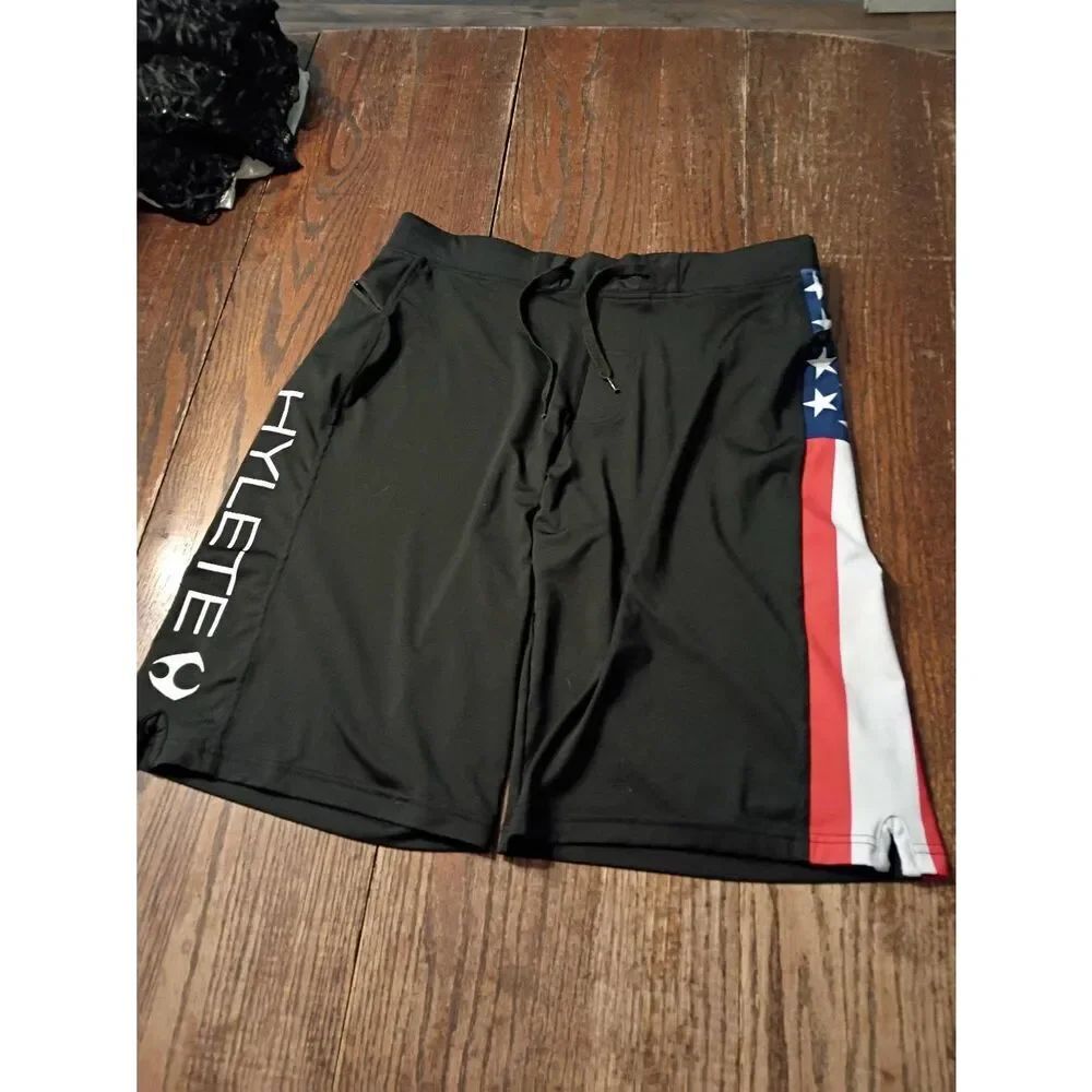 Hylete Men's Patriotic USA Flag Training Shorts Black Size Large Large Long